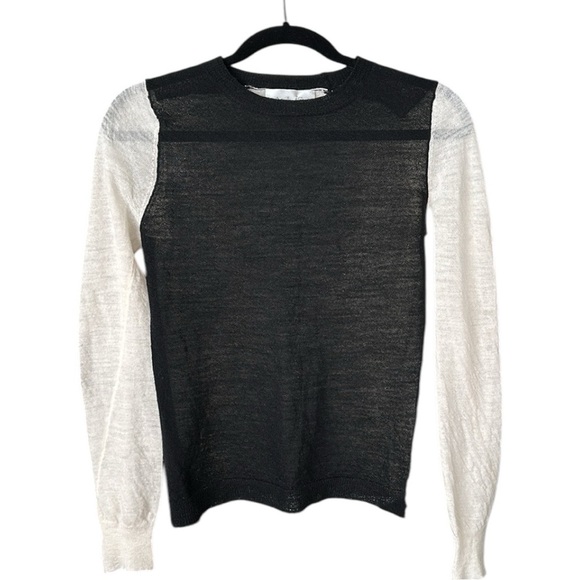 A.L.C. Lightweight Wool Sweater Black Cream Color Block Layer Neutral Size Small - Picture 13 of 15